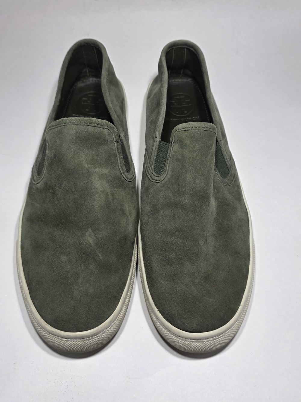 Tory Burch Women’s 8.5M Olive Green Leather Slip On Shoes Rubber Sole
